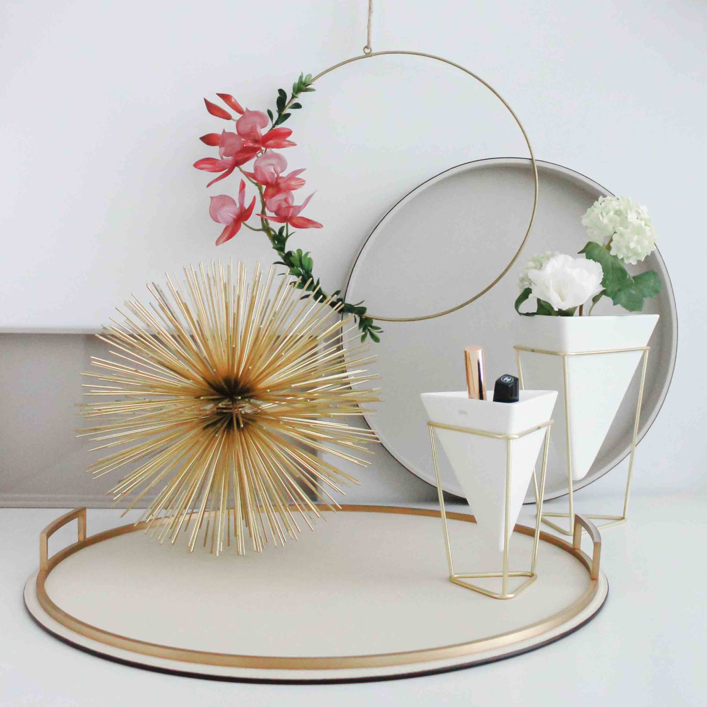 Behälter Trigg, 2er Set weiß/goldfarben