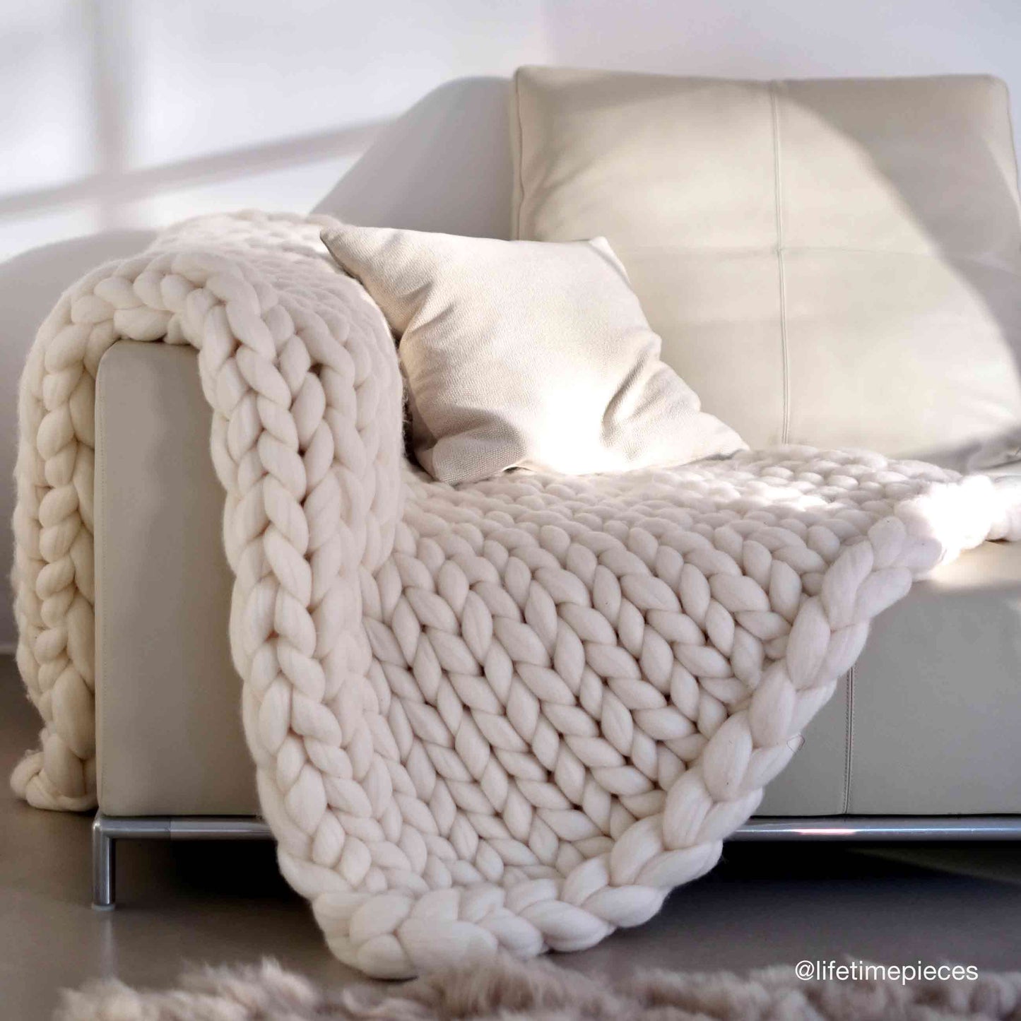 Wolldecke Cosima Chunky Knit, weiß