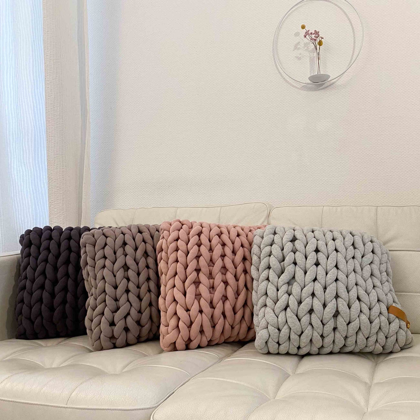 XXL Grobstrick Kissen Cotton Tube, hellgrau meliert