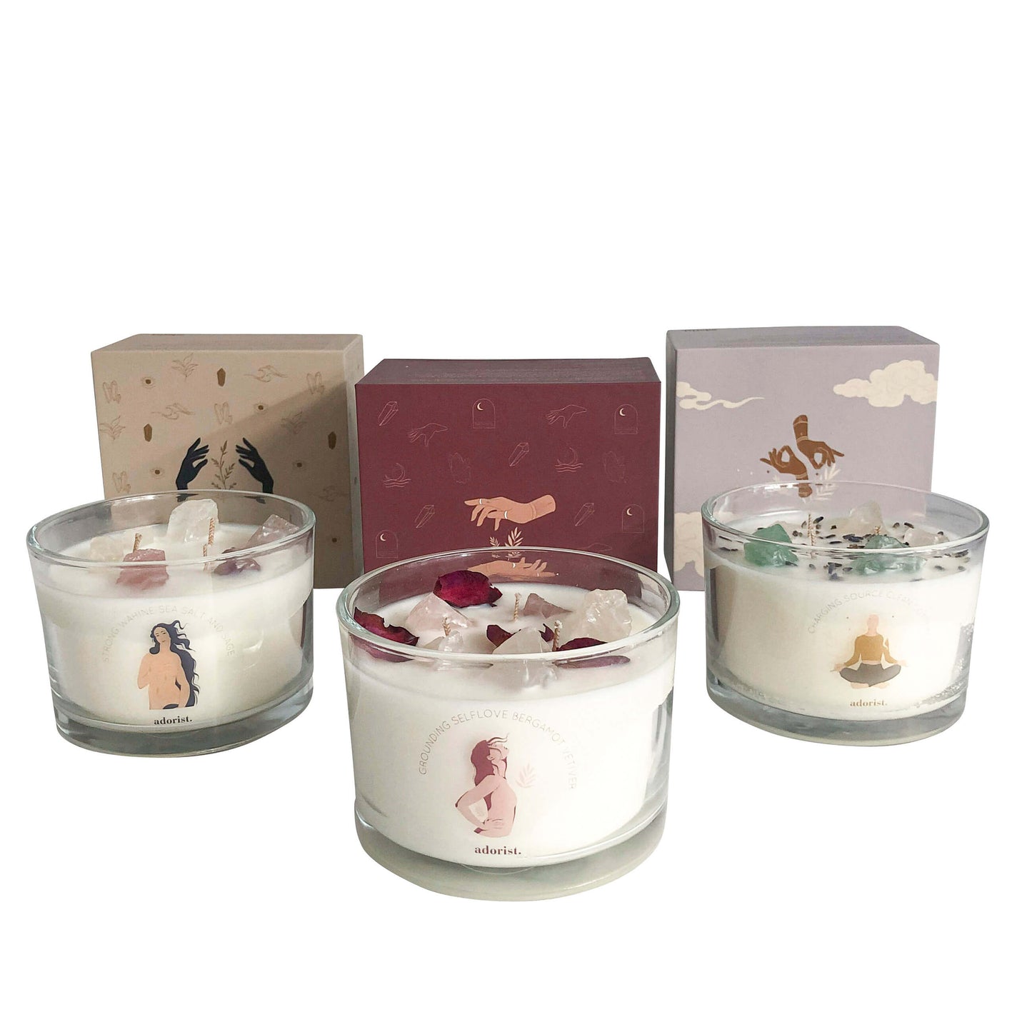 3 Docht Duftkerze aus Sojawachs mit Kristallen Strong Wahine Sea Salt & Sage zum Durchatmen & Runterkommen