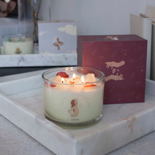 3 Docht Duftkerze aus Sojawachs mit Kristallen Grounding Selflove Bergamot & Vertiver zum Durchatmen & Runterkommen