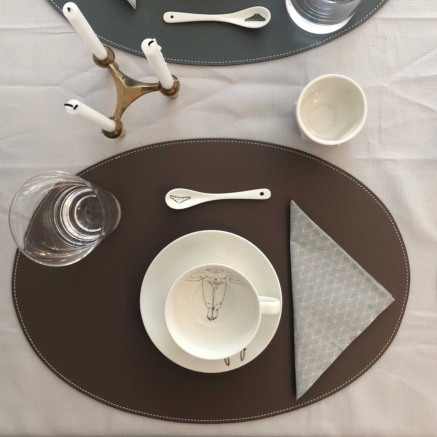 Leder Tischset, Lederunterlage KANON oval, braun
