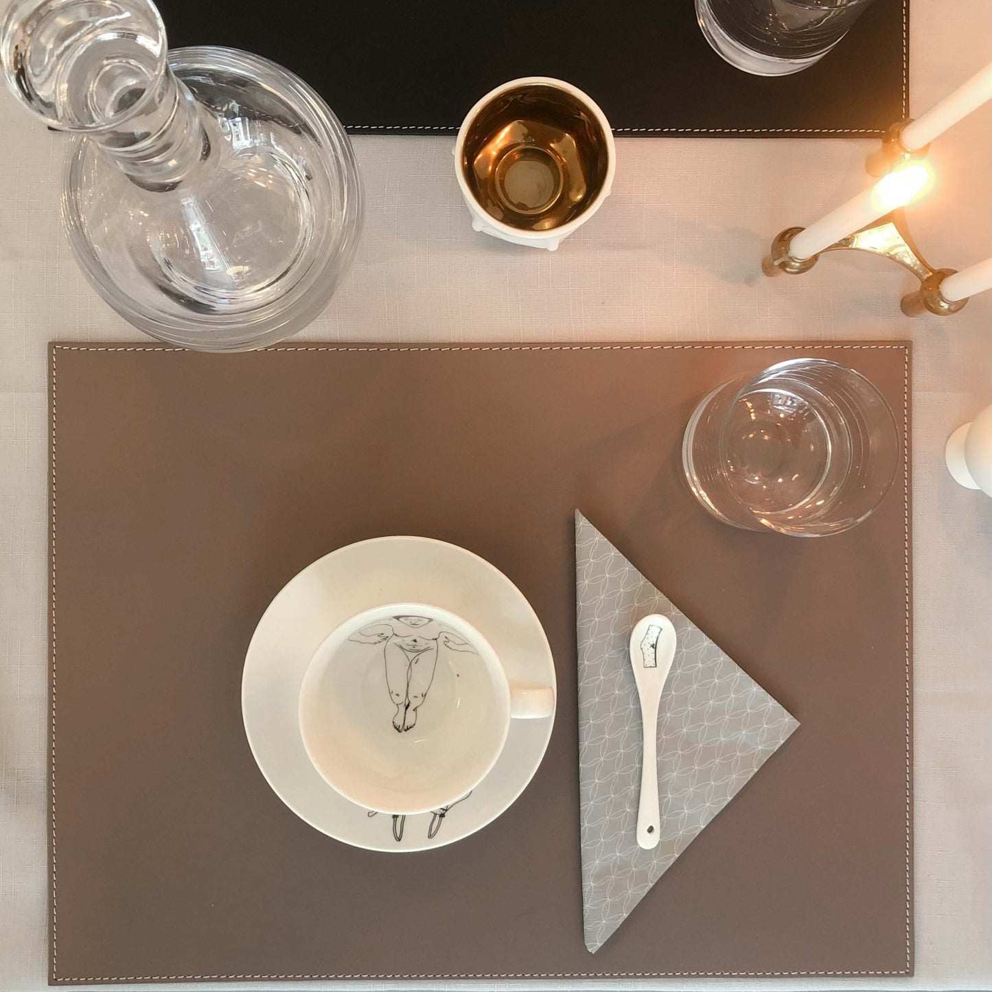 Leder Tischset, Lederunterlage KANON rechteckig, taupe