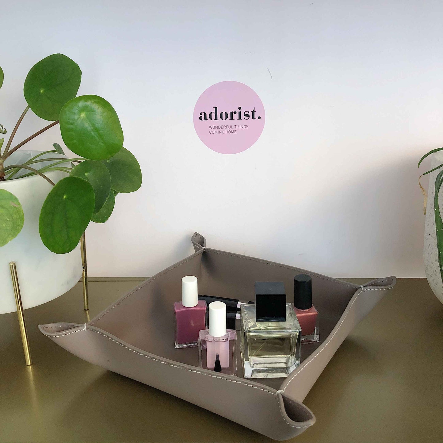 Lederschale Taschenleerer Corium 20 x 20 cm, taupe