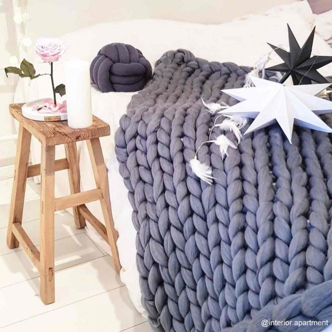 Wolldecke Cosima Chunky Knit, grau
