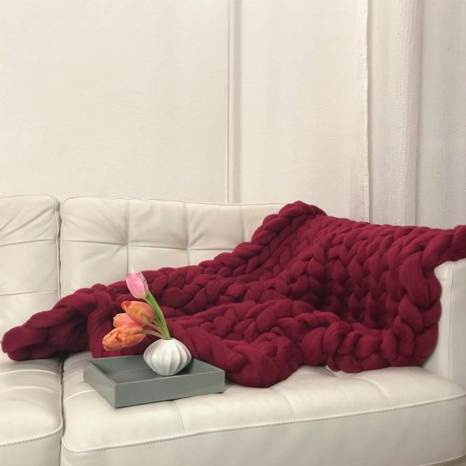 Wolldecke Cosima Chunky Knit, bordeaux