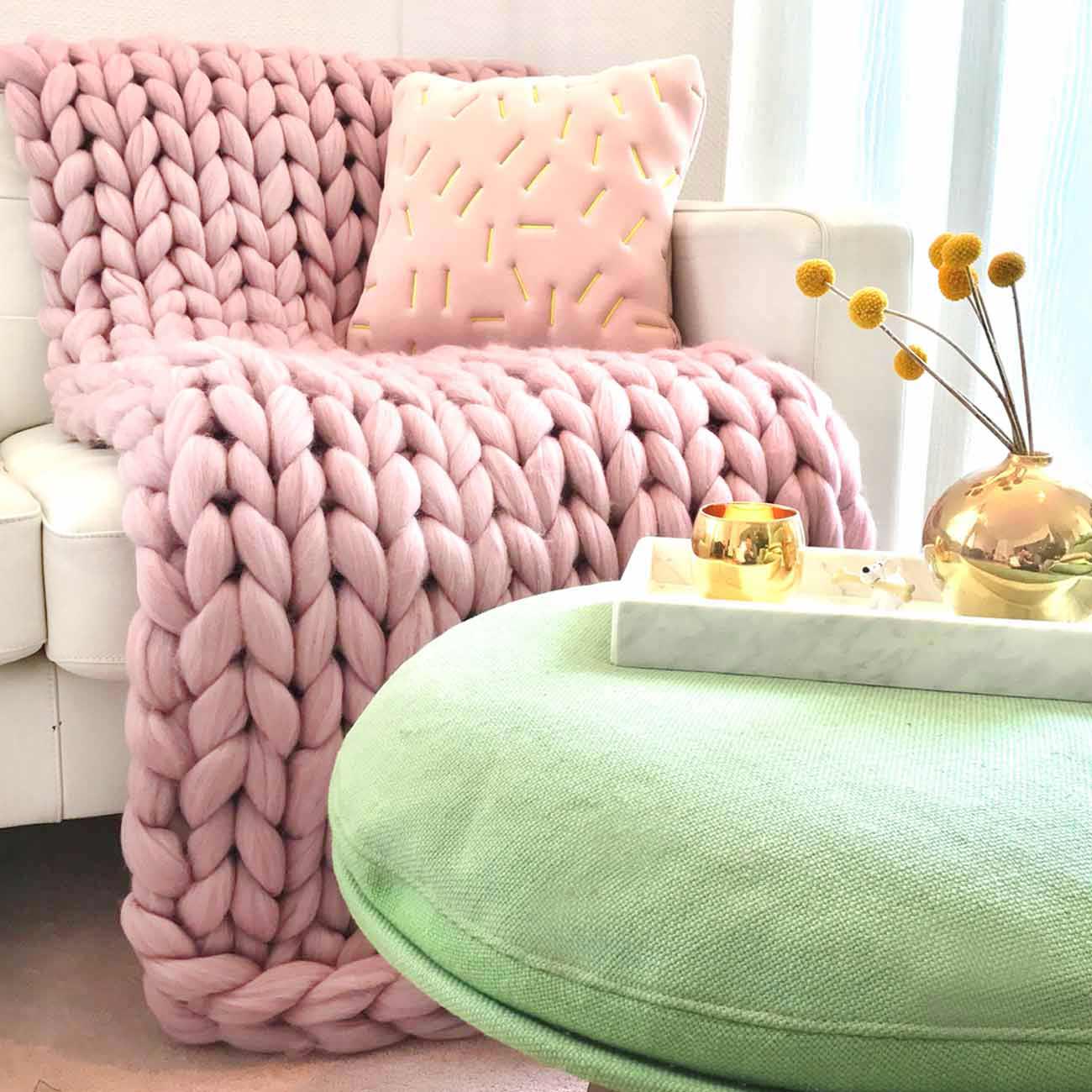 Wolldecke Cosima Chunky Knit, pale pink