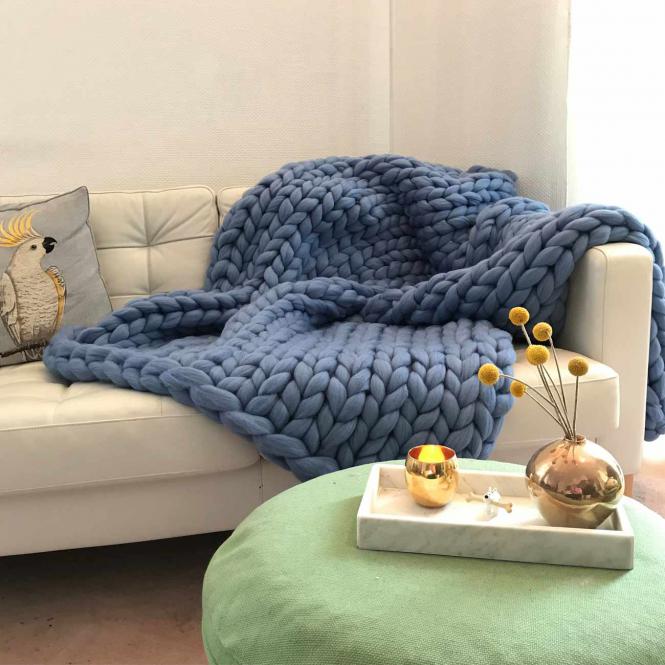 Wolldecke Cosima Chunky Knit, rauchblau