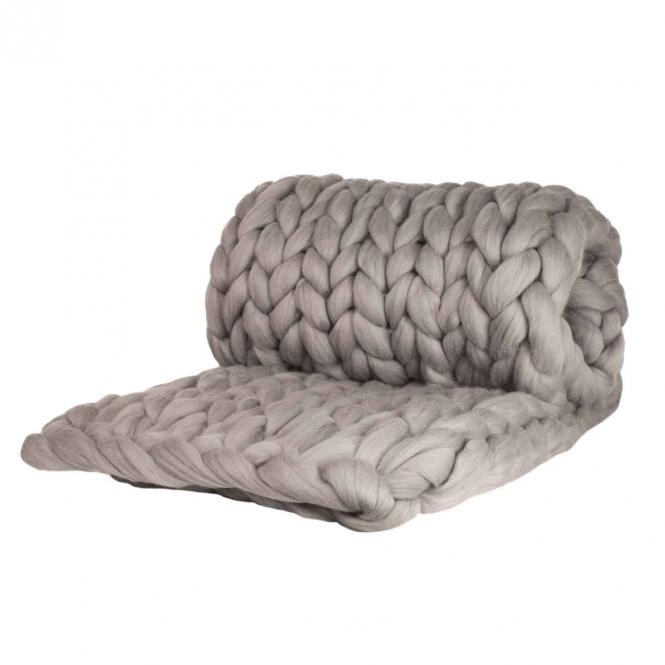 Wolldecke Cosima Chunky Knit, hellgrau