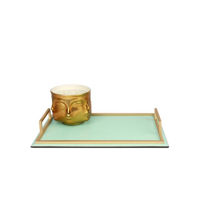 Ledertablett Defile rechteckig light blue/goldfarben