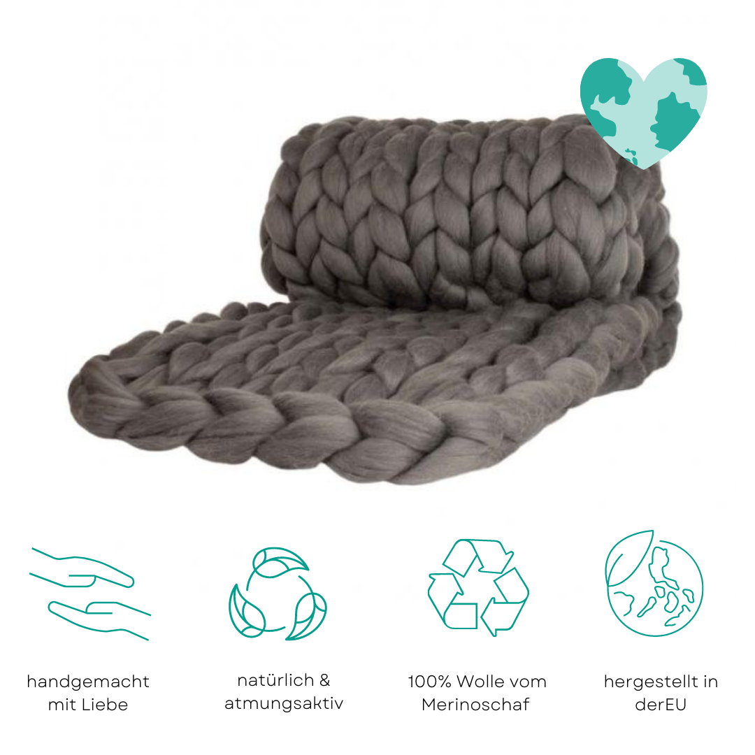 Wolldecke Cosima Chunky Knit, grau