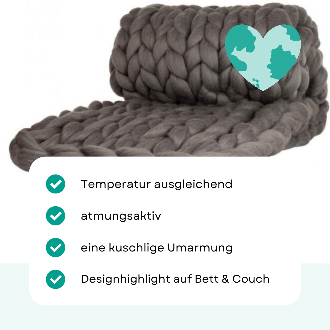 Wolldecke Cosima Chunky Knit, grau