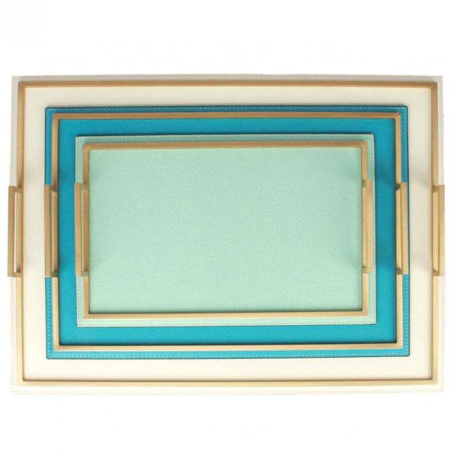 Ledertablett Defile rechteckig light blue/goldfarben