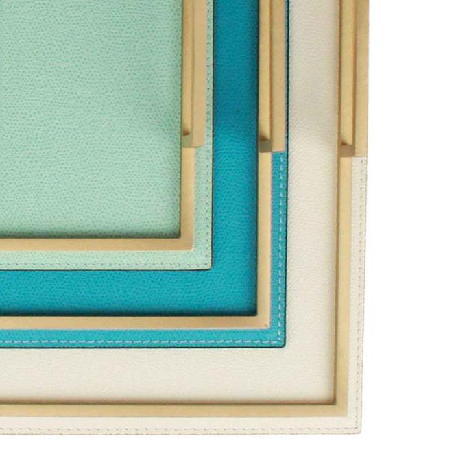 Ledertablett Defile rechteckig light blue/goldfarben