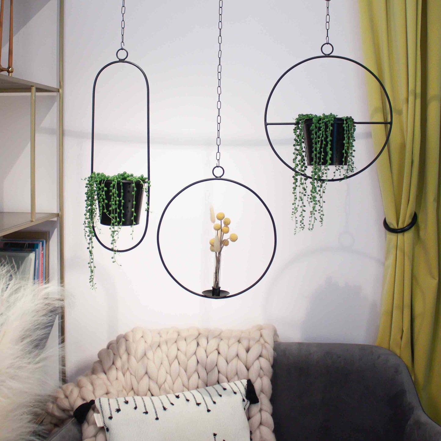 Hängetopf, Dekoring mit Blumentopf "Hanging Garden" Rund, schwarz
