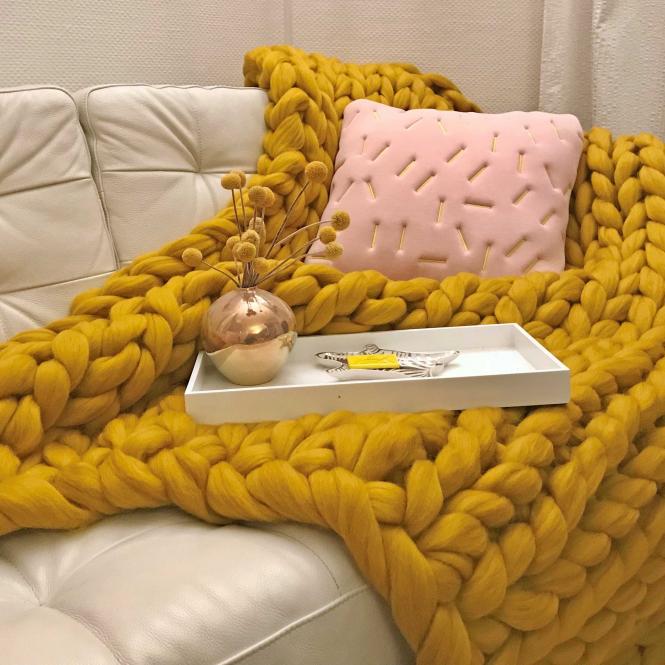 Wolldecke Cosima Chunky Knit, senfgelb