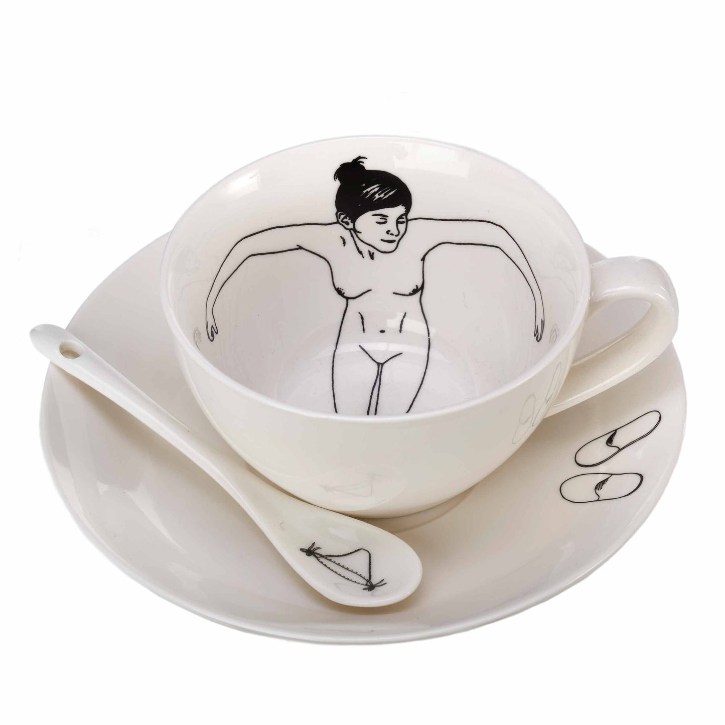 Tee Set Undressed mit Untertassen und Löffeln, 4er Set