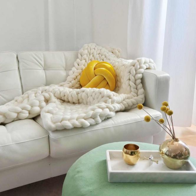 Wolldecke Cosima Chunky Knit, weiß
