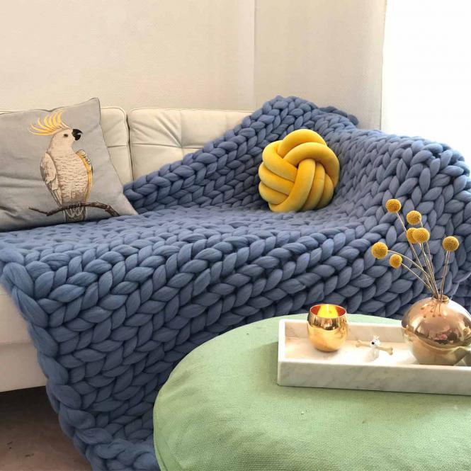 Wolldecke Cosima Chunky Knit, rauchblau