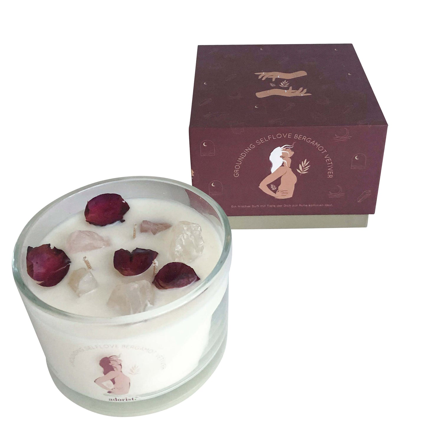 3 Docht Duftkerze aus Sojawachs mit Kristallen Grounding Selflove Bergamot & Vertiver zum Durchatmen & Runterkommen