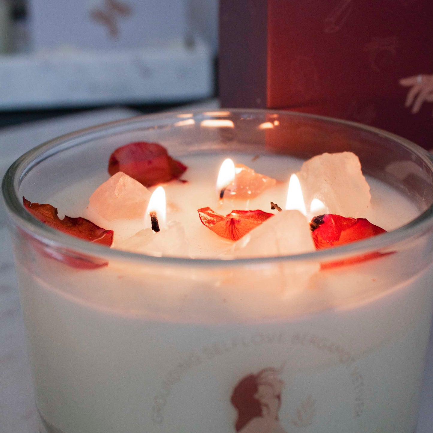 3 Docht Duftkerze aus Sojawachs mit Kristallen Grounding Selflove Bergamot & Vertiver zum Durchatmen & Runterkommen