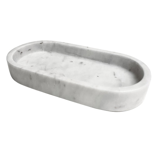 Marmortablett, oval weiß