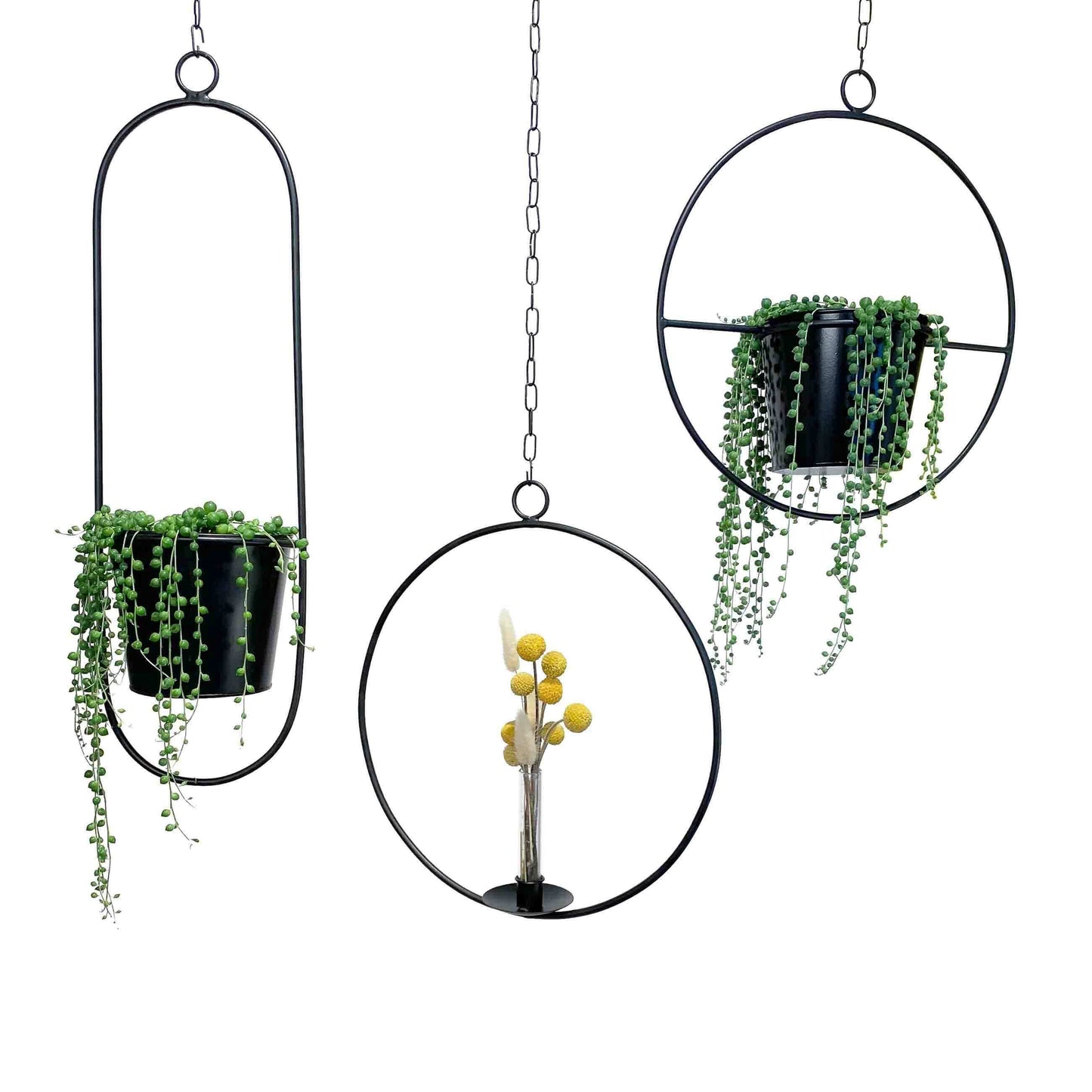 Hängetopf, Dekoring mit Blumentopf "Hanging Garden" Oval, schwarz