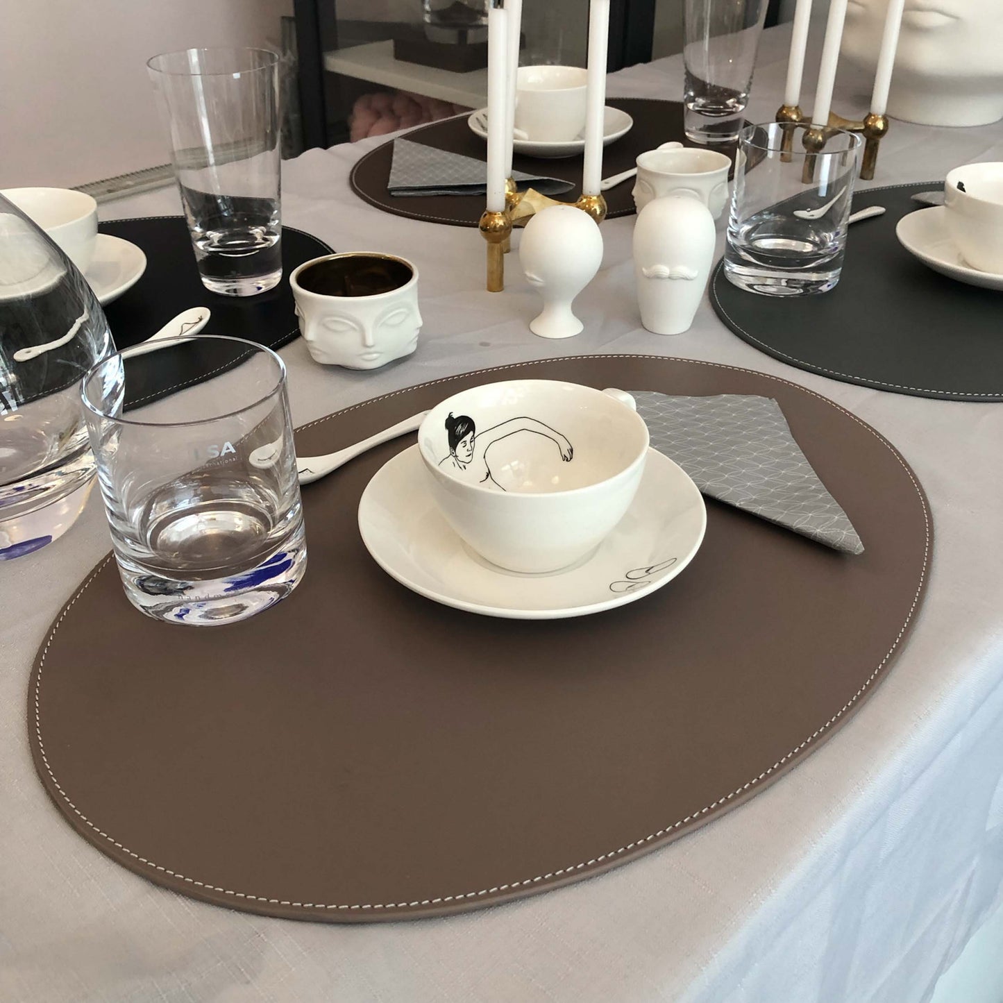 Leder Tischset, Lederunterlage KANON oval, taupe