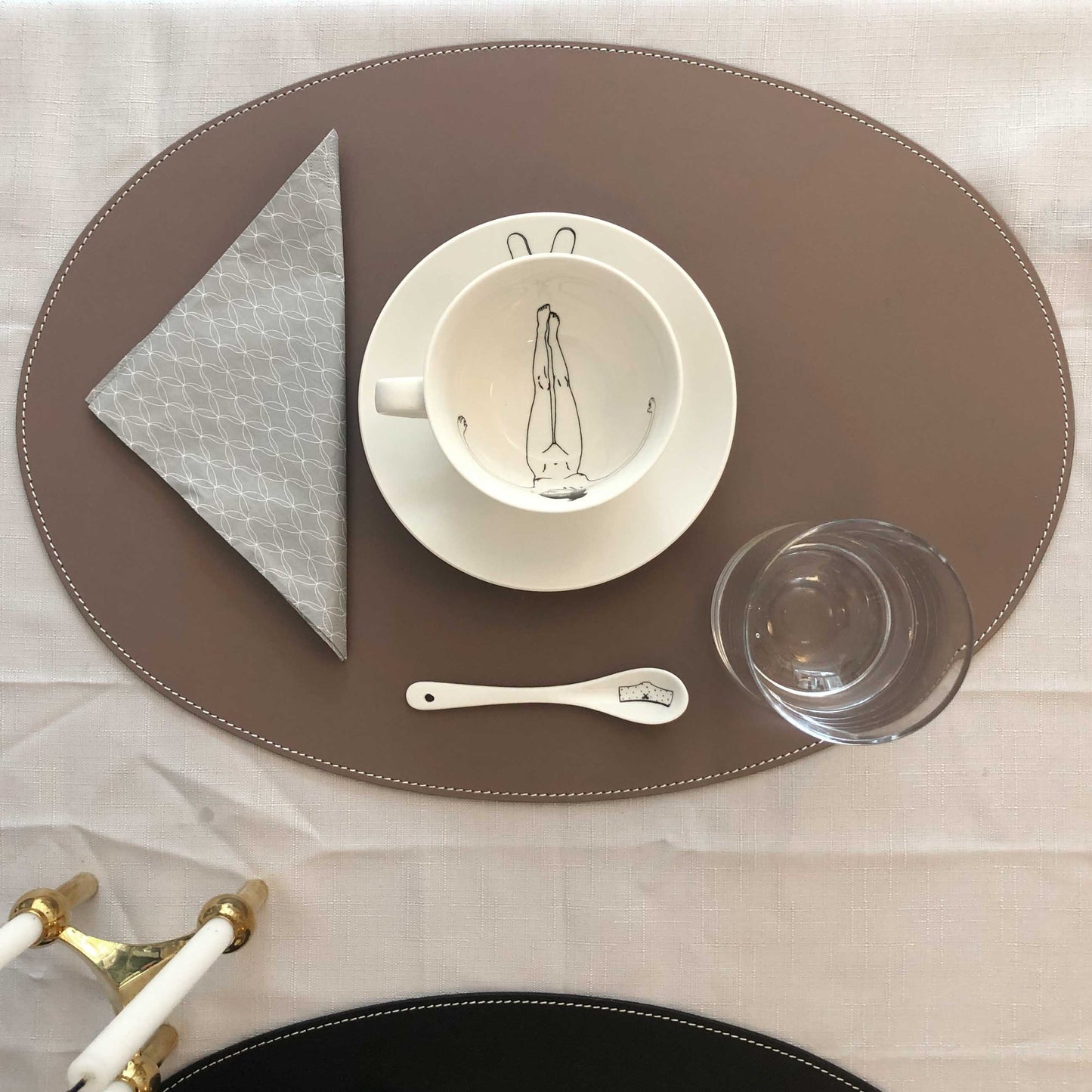 Leder Tischset, Lederunterlage KANON oval, taupe