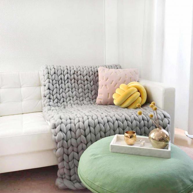 Wolldecke Cosima Chunky Knit, hellgrau
