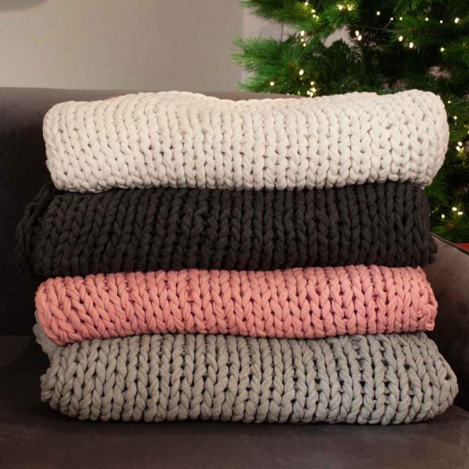 Grobstrickdecke Juna Chunky Knit, vegan, rosa