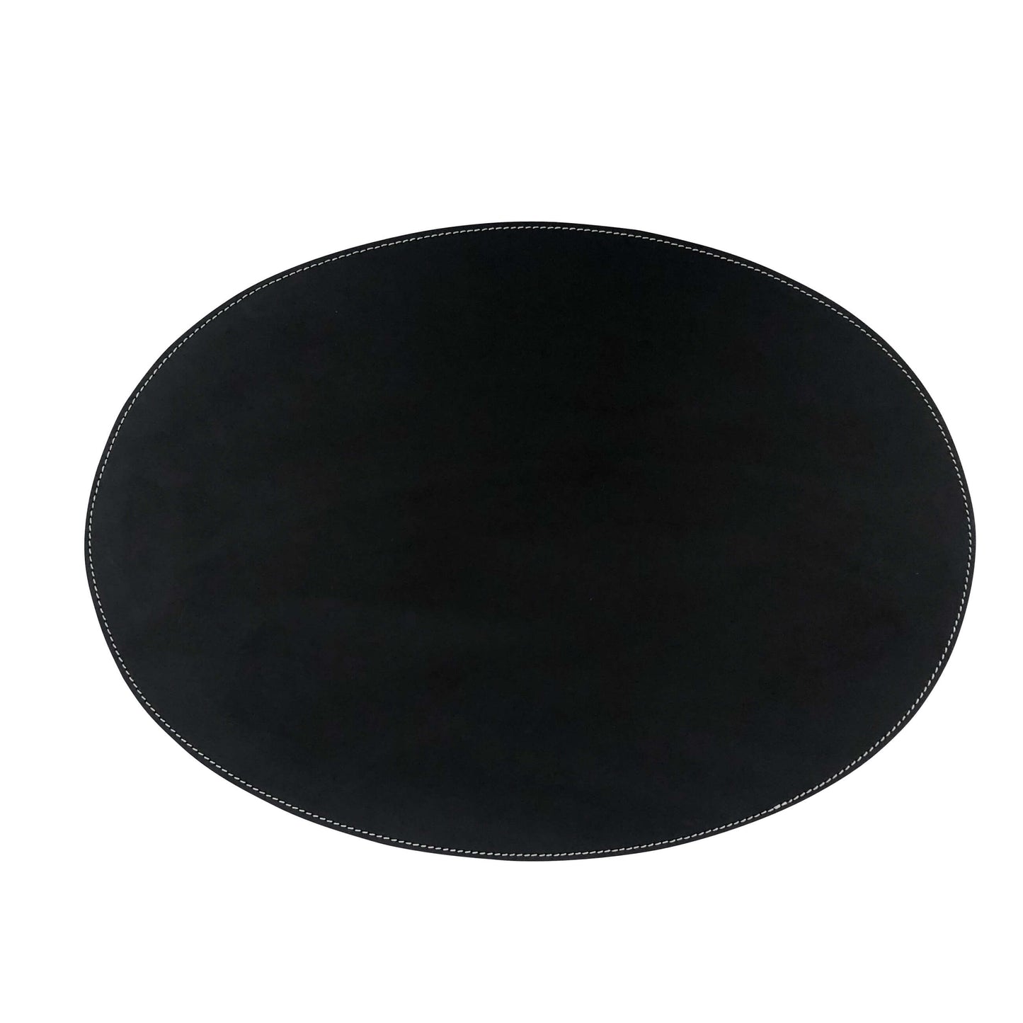 Leder Tischset, Lederunterlage KANON oval, schwarz (weiße Naht)