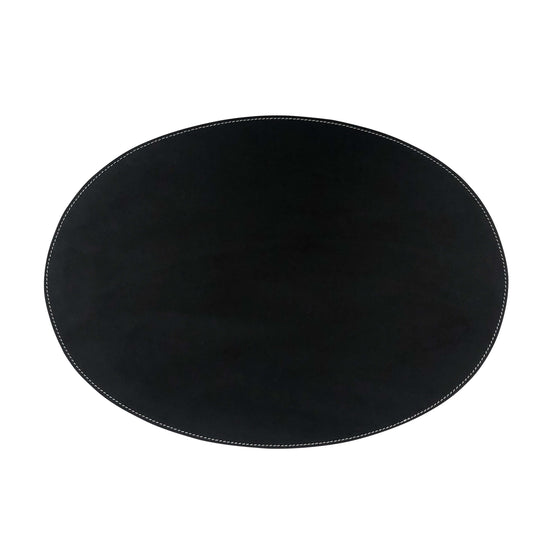 Leder Tischset, Lederunterlage KANON oval, schwarz (weiße Naht)